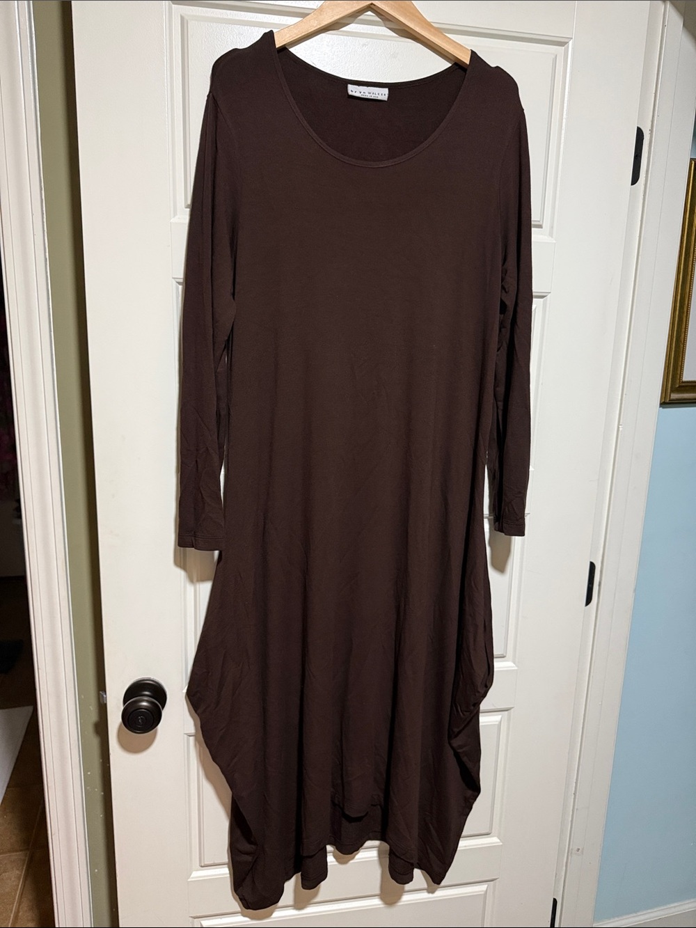 bryn Walker Long Sleeve Asymmetric Chocolate Brown Dress